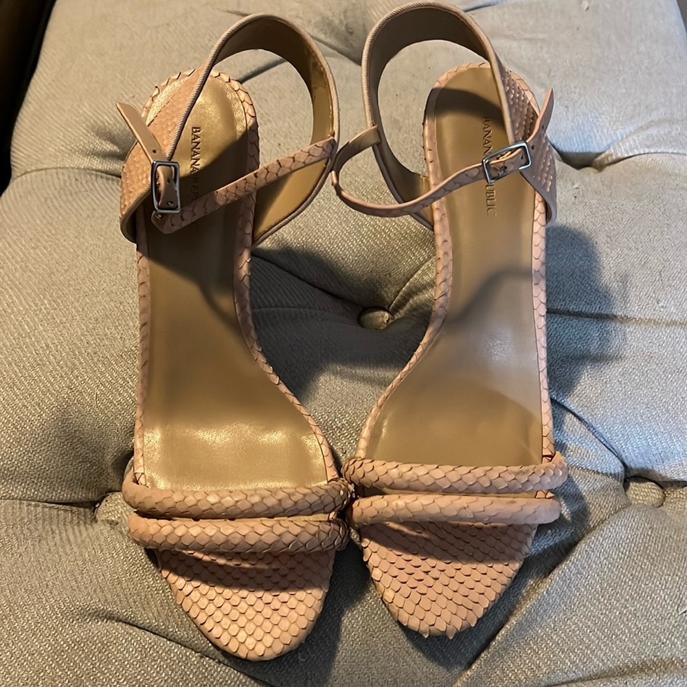 Peach Snakeskin ankle strap heels